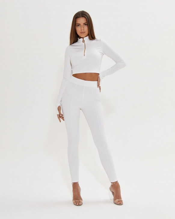 Cropped top with high neck and decorative zipper